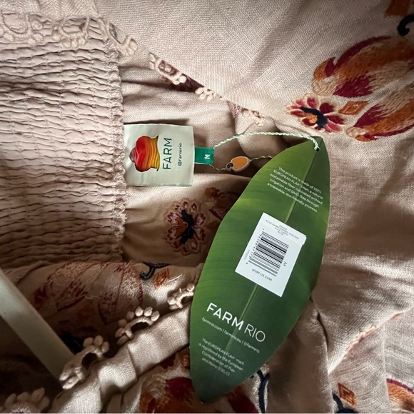 FARM Rio Puff-Sleeve Linen Embroidered Macaw Midi Dress - Picture 6 of 6